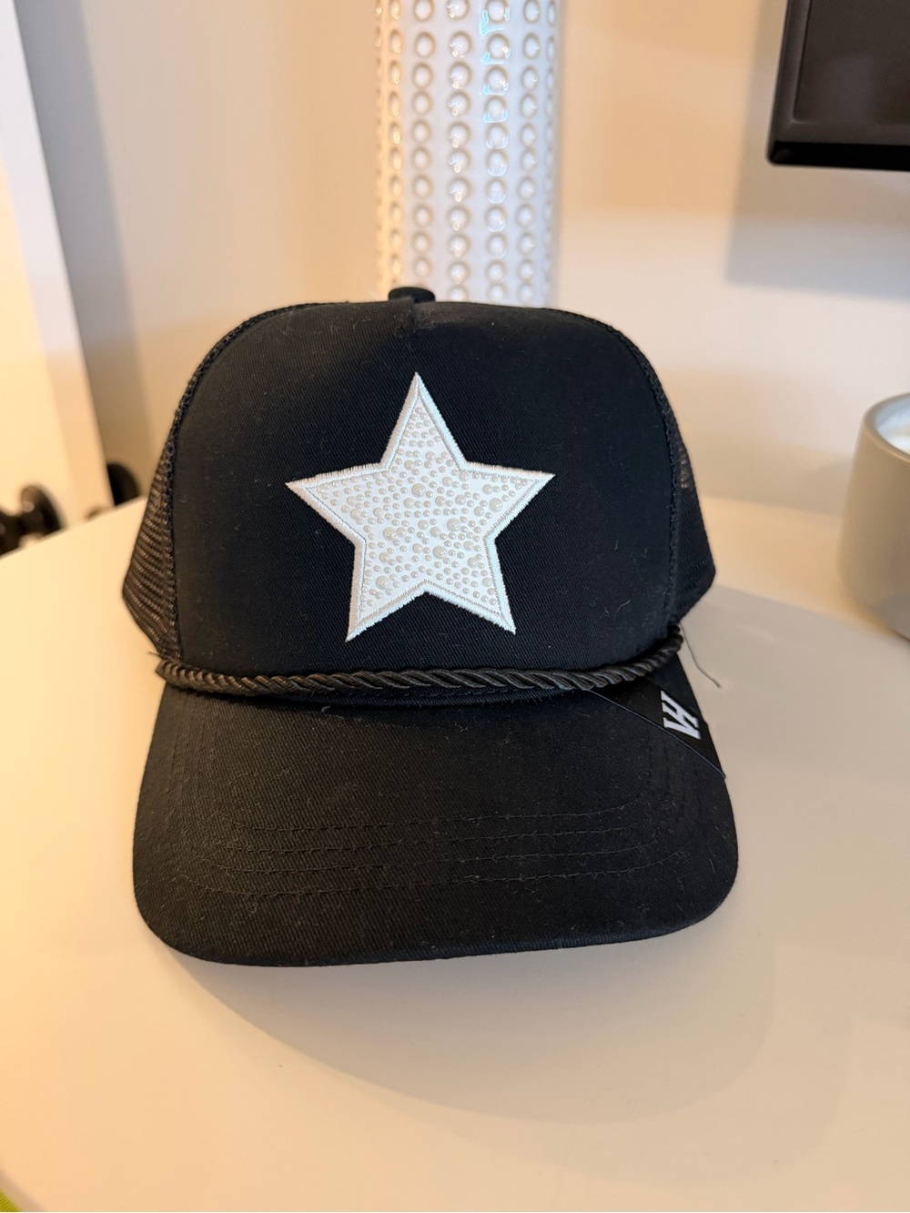 Vintage Havana Black Hat with White Rhinestone Star